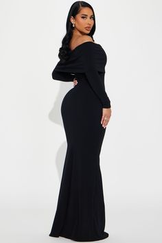 Available In Black And Cream. Maxi Dress Off Shoulder Foldover Detail Stretch Compression Rib 88% Rayon 12% Spandex Imported | Nayeli Snatched Maxi Dress in Black size Small by Fashion Nova