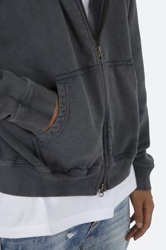 the Basic Zip Up Hoodie is designed from 100% cotton french terry, with a T8 metal zipper at the chest, a kangaroo pocket that is split onto both sides, and is finished with a vintage wash. details relaxed fit 100% cotton model is 6’0, 140 lbs and wearing a size medium Zip Up Jacket Outfit Aesthetic, Casual Washed Black Sweatshirt With Pockets, Washed Black Sweatshirt With Pockets For Streetwear, Hooded Washed Black Sweatshirt With Pockets, Sporty Washed Black Sweatshirt With Pockets, Sporty Washed Black Hoodie With Pockets, Distressed Washed Black Cotton Hoodie, Sporty Acid Wash Sweatshirt With Pockets, Washed Cotton Grunge Hoodie