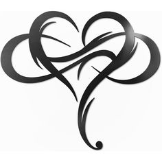 a heart shaped metal wall hanging on the side of a white wall with black swirls