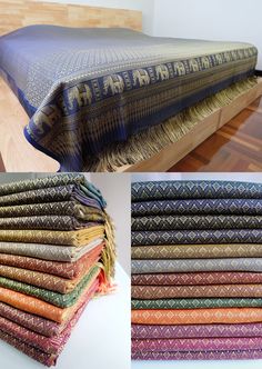 several pictures of different colored bedspreads on top of each other in various styles and sizes