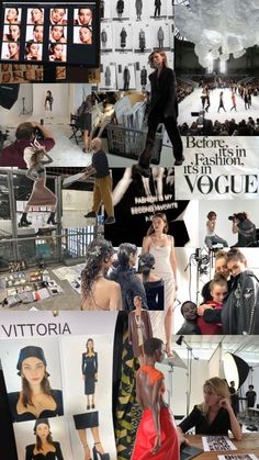 a collage of photos from victoria beck's fashion show, including models and photographers