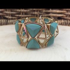 Geometric Statement Bracelet In Teal Blue And Gold Statement Bracelet, Blue And Gold, Teal Blue, Womens Jewelry Bracelets, Turquoise Bracelet, Cuff Bracelets, Color Blue, Women Jewelry, Turquoise