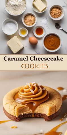 caramel cheesecake cookies with icing and toppings