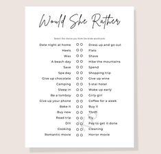 a printable word to do list with the words would she rather? on it