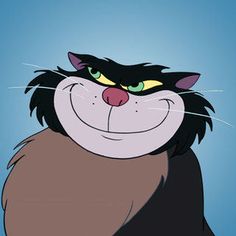 an animated black cat with yellow eyes and big grin on it's face, looking at the camera