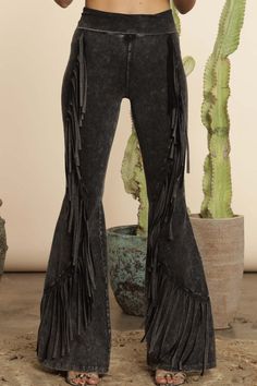 Slip into My Best Fringe for a stylish outfit that feels like a hug! This stretchy, mineral-washed western fringe has all the comfort of yoga pants, but looks anything but casual. Step out of the ordinary and into unique style! True to size comes in black or brown. Cowgirl Fringe Pants, Chic Black Bottoms With Fringe, Black Fitted Fringe Bottoms, Fringed Pants, Denim Straight-leg Bottoms With Fringe, Fringe Pants, Fringe Jeans, Stylish Outfit, A Hug