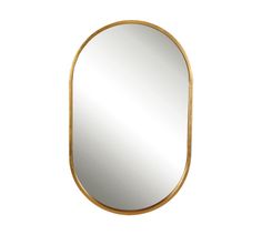 an oval mirror with gold frame on a white background