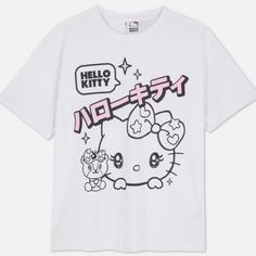 Hello Kitty Graphic T-Shirt The Standout Feature Obviously Has To Be The Front Graphic, Which Stars A Kawaii-Style Hello Kitty And Has Katakana Lettering For An Authentic Feel. It’s Finished With Subtle Pink Sparkles For Another Eye-Catching Detail. The Purr-Fect Option For Year-Round, Style It With A Denim Skirt And Sandals For A Sweet Summer Look Or Opt For Cargos And Boots When There’s A Chill In The Air. No Need To Wish On The Stars, Use Our Stocker Checker To See Where You Can Pick It Up! T Harajuku Hello Kitty Crew Neck Top, Trendy Hello Kitty Print Short Sleeve T-shirt, Harajuku Hello Kitty Print Cotton Tops, Harajuku Style Cotton Tops With Hello Kitty Print, Harajuku Style Hello Kitty Cotton Tops, Trendy Short Sleeve Hello Kitty T-shirt, Trendy Short Sleeve T-shirt With Hello Kitty Print, Hello Kitty Graphic Crew Neck Top, Hello Kitty Graphic Crew Neck Tee