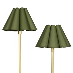 two green lamps with gold bases on white background