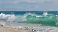 a painting of waves crashing on the beach