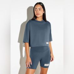 Nwot The Softest Crop T-Shirt You’ll Ever Wear Athleisure Gray Short Sleeve Top, Gray Short Sleeve Top For Athleisure, Gray Short Sleeve Top Athleisure, Basic Gray Moisture-wicking Tops, Blue Sporty Cropped T-shirt With Crew Neck, Blue Sporty Cropped Crew Neck T-shirt, Blue Cropped Crew Neck T-shirt For Streetwear, Blue Cropped T-shirt With Crew Neck For Streetwear, Blue Crew Neck Cropped T-shirt For Streetwear