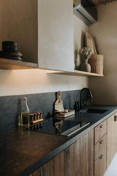 the kitchen counter is clean and ready for us to use