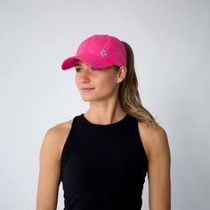 PUBLISHED PATENT REGISTERED TRADEMARK HOT PINK High Ponytail Hat, UPF 50 + SunGoddess Design allows you to move the circle up & down and wear your hair at ANY HEIGHT! Let your cap adjust to YOU! PATENTED athleisure cap for WOMEN by WOMEN! Female Fit. Function. Style. Fit = custom fit molded specifically for a women's head Function = Fits ANY HEIGHT PONY or FUNCKY BUN, moisture-wicking, UPF 50+, tapered panels for stability, keeps you cool and comfortable Style = innovative and streamlined A Adjustable Fitted Hat With Short Brim For Sports, Sports Hat With Upf 50+ And Curved Visor, Sporty Baseball Cap With Short Brim For Sports, Upf 50+ Baseball Cap For Sports, Sporty Short Brim Baseball Cap, Upf 50+ Sports Baseball Cap, Pink Adjustable Curved Visor Hat, Sporty Baseball Cap With Short Brim, Curved Brim Sun Hat For Sports, One Size