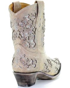 Corral Women's Metallic Glitter Inlay & Crystal Boots - Snip Toe, White Elegant Snip Toe Boots With Rhinestones, Western Boots With Rhinestones And Round Toe, Western Rhinestone Boots With Round Toe, Western Style Embellished Leather Boots, Western Leather Embellished Boots, Western Style Snip Toe Boots With Rhinestones, Western Boots With Rhinestones And Snip Toe, Western Snip Toe Boots With Rhinestones, Western Boots With Bling And Round Toe