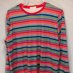 New Costume Thirt Chucky Shirt Striped, Red Long Sleeve T-shirt For Loungewear, Red Crew Neck Top For Loungewear, Multicolor Relaxed Fit T-shirt For Loungewear, Retro Blue Tops For Loungewear, Chucky Striped Shirt, Chucky Shirt, Red Shirt, Striped Shirt