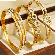 Zircon Heart Bamboo Bangle Bracelet for Women Wedding Jewelry Rubber Band Bracelet, Gold Jewelry Stores, Gold Plated Bangles, Button Bracelet, Stainless Steel Bangles, Gold Bracelet For Women, Gold Charm Bracelet, Copper Bracelet, Gemstone Bracelets