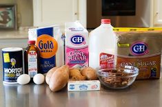 an assortment of ingredients on a kitchen counter