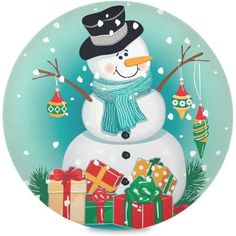 a plate with a snowman wearing a hat and scarf