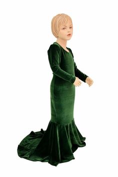 Girls Forest Green Velvet Puddle Train Dress Gown Halloween Costume Pagent Gown Sizes 2T 3T 4T and 5 Green Fitted Dress For Pageant, Fitted Green Dress For Pageant, Green Fitted Velvet Dress With Long Sleeves, Green Fitted Gown For Pageant, Fitted Long Sleeve Gown For Pageant, Fitted Long Sleeve Gown For Pageants, Green Long-sleeved Velvet Dress, Fitted Green Velvet Dress, Green Velvet Long Sleeve Dress