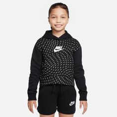 Nike Kid's Sportswear Outfit - Color: Black White - Tops and Bottoms USA - Sportswear Outfits, Kids Sportswear, Nike Kids, Nike Store, Nike Hoodie, Hoodie Girl, Hoodie Top, Cropped Hoodie, Nike Sportswear