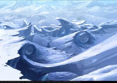 an artistic painting of snow covered mountains