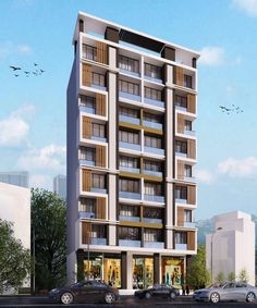 an artist's rendering of a modern apartment building