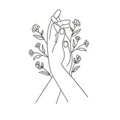 a drawing of a hand holding a flower