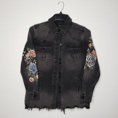 New & Rare! Driftwood Trucker Floral Embroidered Jean Jacket || Women's Size: Medium || Color: Black Wash Embroidered Relaxed Fit Outerwear For Fall, Fall Outerwear With Multicolor Embroidery And Floral Print, Fall Floral Print Outerwear With Multicolor Embroidery, Fall Multicolor Embroidered Floral Outerwear, Fall Floral Print Multicolor Embroidered Outerwear, Casual Outerwear With Multicolor Floral Embroidery, Casual Embroidered Floral Outerwear, Casual Floral Print Outerwear With Multicolor Embroidery, Casual Multicolor Embroidered Floral Outerwear