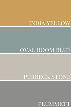 Plummett Farrow And Ball Living Rooms, Blue And Stone Living Room, Yellow And Blue Hallway, Oval Blue Farrow And Ball, Purbeck Stone Living Room, Oval Room Blue Colour Palette, Farrow And Ball Oval Room Blue Bedroom, Colors That Go Well With Yellow, Oval Room Blue Hallway