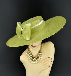 Note: The design of this hat, particularly the shallower crown, was crafted to create a unique aesthetic that suits some individuals perfectly. However, if you notice that the hat tends to slip, I would advise attaching an elastic strap to ensure a more secure and comfortable fit. ✿*.Key Features.*✿ This is a wide flat brim hat!! It's made of sinamay (3 layers ) and satin.  A nice sinamay bow is trimmed with satin ribbon too, very cool, one of my favorite hats! High quality. It's more beautiful Easter Hat, Sinamay Fascinator, Royal Ascot Hats, Easter Hats, Ascot Hats, Hat Wedding, Church Hat, Flat Brim Hat, A Hat In Time