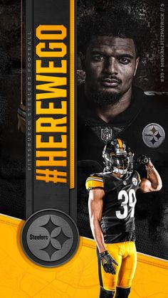 a football player is standing in front of a black and yellow background with the words pittsburgh on it