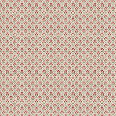 a red and green flowered pattern on a white wallpaper with an intricate design