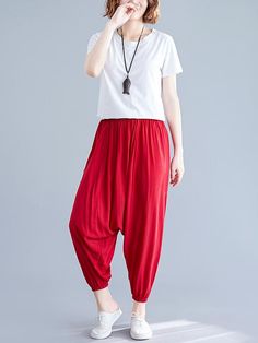 Sku CY-!28704 Material Cotton-blend Style Loose Feature Solid Occasion Casual Seasons Summer Type Casual Pants Bottoms Color RED,BLACK Size XL,2XL Size chart: Please consult the size chart we provide for this item's measurements to help you decide which size to buy. Please note: There may be 1-3cm differ due to manual measurement. CMINCH Cm Length XL 90 2XL 92 Design Pants, Red Color, Black Pants, Casual Pants, Harem Pants, Elastic Waist, Size Chart, Black And Red, Cotton Blend