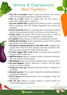 an image of some vegetables with the words idoms and expressions about vegetables