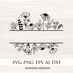 the svg flower border is shown in black and white, with flowers on each side