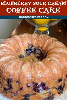 a blueberry sour cream coffee cake on a plate