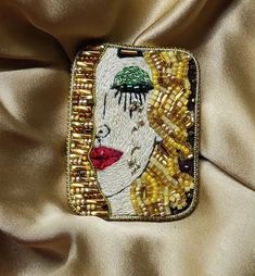 "Elegant brooch inspired my a well-known picture \"Golden Tears\" or \"Freya's tears\" by a french artist Anne-Marie Zilberman. Also influenced by Gustav Klimt style. Embroidered on felt, using beads, Czech beads, rhinestones, rhinestone chain, the reverse side is genuine leather" Artisan Handmade Brooches For Jewelry Making, Handmade Artisan Brooches For Gift, Handmade Pendant Brooches, Unique Handmade Pendant Brooch, Handmade Artistic Gold Brooch, Artisan Gold Brooches For Gifts, Handmade Yellow Brooches As Gifts, Handmade Yellow Brooches For Gift, Unique Gold Pendant Brooches