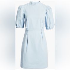 New With Tags - Aware By Vero Moda Light Blue Otilde Puff Sleeve Dress Size Large Crafted From Soft Organic Cotton, This Puff-Shoulder Frock Is Sweet, Smart And Sustainable. 35" Length (Size Medium) Back Keyhole With Button-And-Loop Closure Band Collar Elbow-Length Sleeves Removable Slip Lining 100% Organic Cotton Machine Wash, Line Dry Puff Sleeve Dress, Puffed Sleeves Dress, Band Collar, Elbow Length Sleeve, Large Size Dresses, Sleeve Dress, Puff Sleeve, Organic Cotton, Light Blue