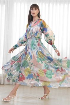 Shop for Mandira Wirk Multi Color Organza Hibiscus Print High Low Dress for Women Online at Aza Fashions Mandira Wirk, Blue High Low Dress, Hibiscus Print, Sequin Embroidery, Sequins Embroidery, Dress For Women, Aza Fashion, Sleeve Type, Hibiscus