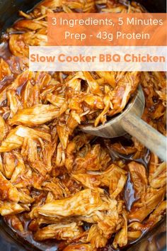 crockpot bbq chicken recipe in a slow cooker with text overlay