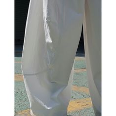 Summer Curved Wide Leg White Casual Pants Fabric: Cotton Size: S, M, L, Multiple Color Selections: White  Season: Spring, Fall, Summer White Wide-leg Cargo Pants With Elastic Waistband, White Straight Parachute Pants For Work, White Tapered Leg Summer Cargo Pants, White Parachute Pants With Tapered Legs, White Parachute Pants With Tapered Leg, White Tapered Leg Cargo Pants For Summer, White Wide-leg Parachute Pants, White Ankle-length Cargo Pants For Summer, White Ankle-length Summer Cargo Pants