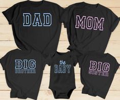 Black Tops With Funny Text For Family Matching, Black Family Matching Tops With Funny Text, Black Tops With Letter Print For Family Matching, Custom Print Black Tops For Family Occasions, Black Long Sleeve T-shirt For Family Matching, Family Matching Black Shirt, Black Matching Family Shirt, Black Shirt With Text Print For Family, Black Crew Neck Top For Gender Reveal