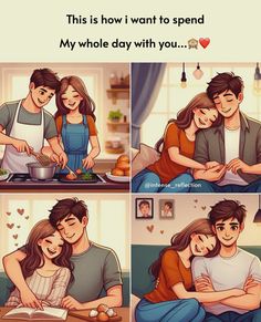 a couple cooking together in the kitchen, with text that reads this is how i want to spend my whole day with you