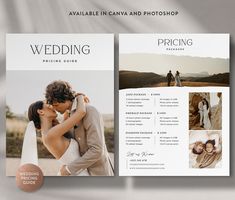 a wedding brochure is shown with two photos in the middle and one on the bottom