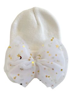 Baby’s First Tulle Bow Hat! A hospital bag necessity & perfect for introducing your baby to the world. This soft & stretchy hat is available in only one size: newborn! Material: 100% Polyester Imported Care Instructions: Hand Wash Cold Lay Flat to Dry Adjustable Soft Hat For Gifts, Adjustable Soft Hat As A Gift, Soft Adjustable Hat As A Gift, White Super Soft Hat One Size Fits Most, White Hat One Size Gift, Cute Soft White Hat, White Super Soft Hat, One Size Fits Most, White Bonnet Gift (one Size Fits Most), White Bonnet Gift, One Size Fits Most