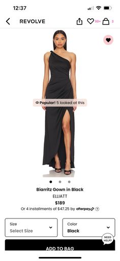 a woman in a black dress is shown on the app for her fashion line, which features