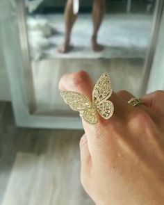 "AMAL BUTTERFLY RING" Butterfly Gold Ring, Big Butterfly, Largest Butterfly, Butterfly Ring, Beaded Rings, Antique Rings, Statement Ring, Stone Rings, Gold Ring