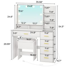 an image of a white dressing table with drawers and mirror on it's side