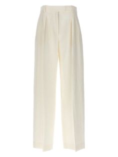 OWH THE ROW  WHITE LINEN WIDE TROUSERS White Linen Trousers, Wide Trousers, Linen Trousers, Pleated Pants, Tailored Pants, Knitwear Tops, Straight Leg Trousers, Riga, Straight Pants