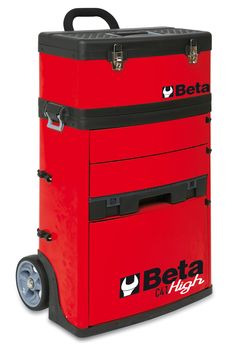 a red and black box with wheels on the bottom that says beta at high speed